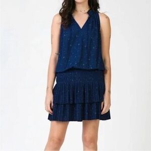 Anthropologie Navy Blue Sleeveless V-Neck Tiered Mini Dress
